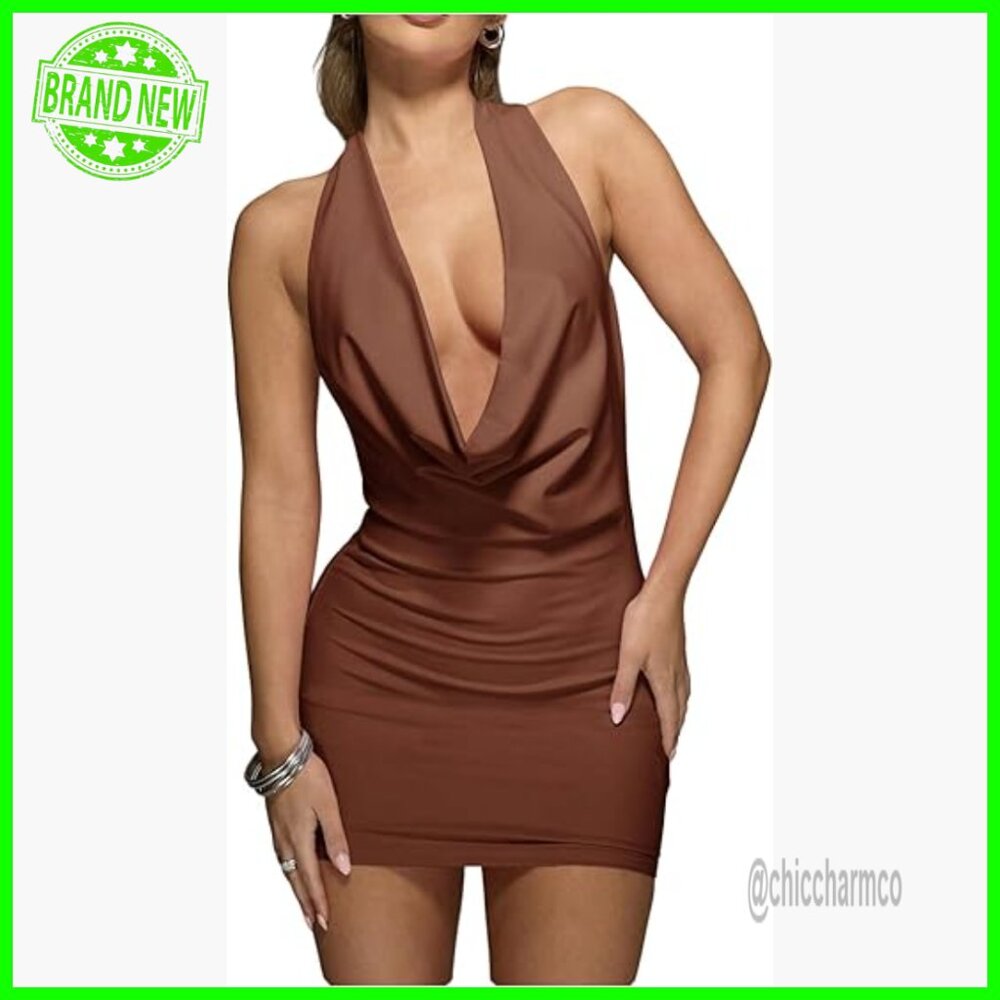 Sexy Deep V Halter Bodycon Mini Dress Backless Night Out Club